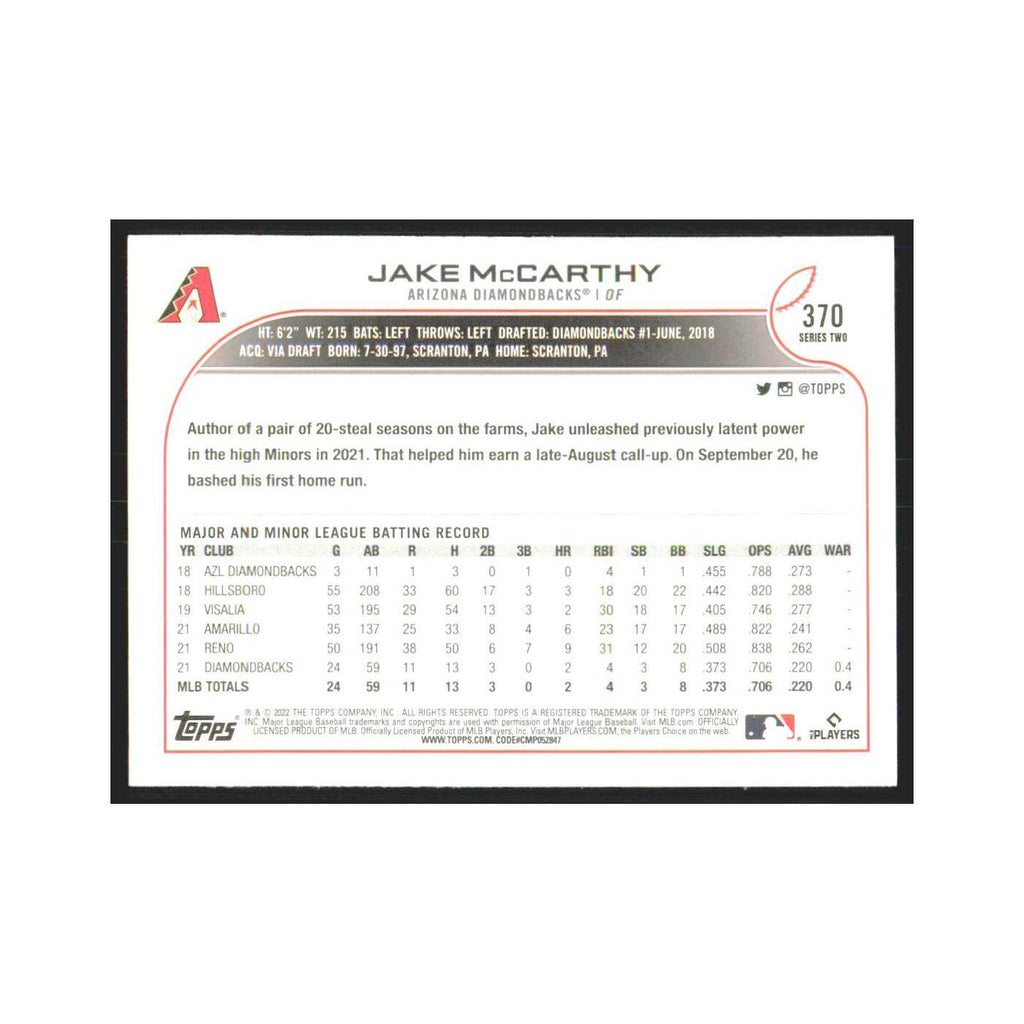 2022 Topps Jake McCarthy RC Diamondbacks #370