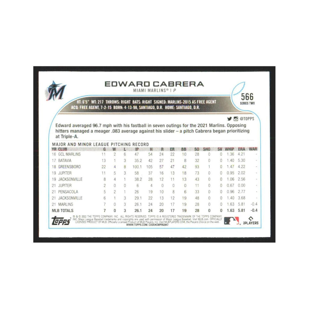 2022 Topps Edward Cabrera RC Marlins #566