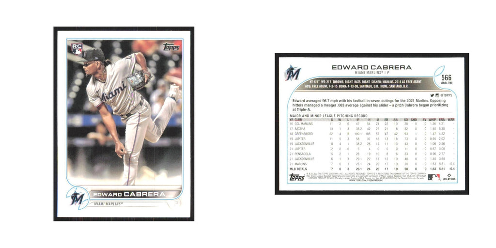 2022 Topps Edward Cabrera RC Marlins #566
