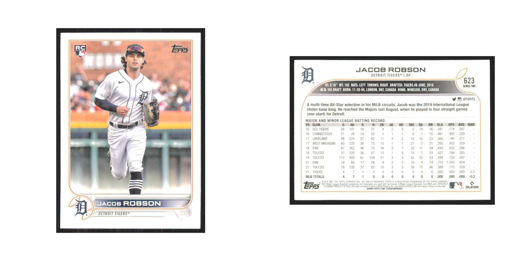 2022 Topps Jacob Robson RC Tigers #623