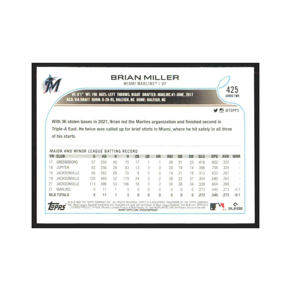 2022 Topps Brian Miller RC Marlins #425