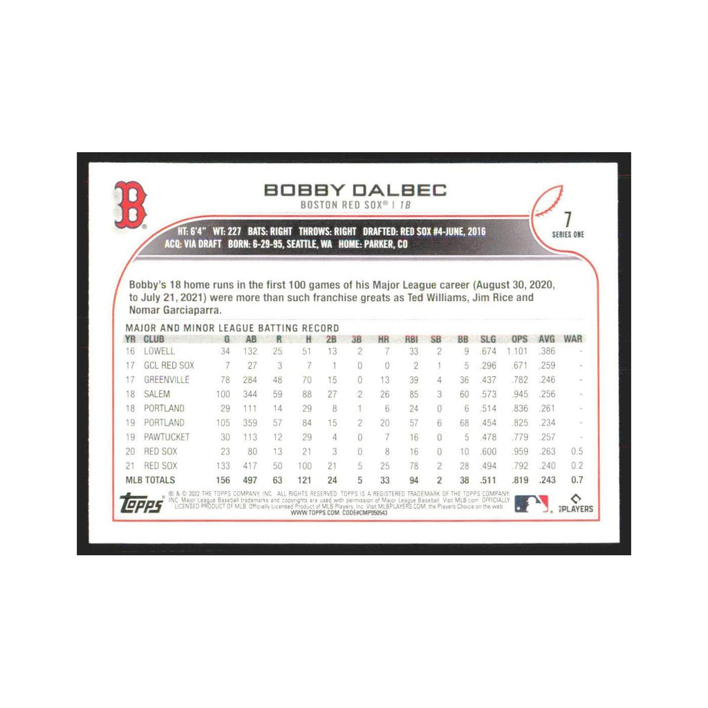 2022 Topps Bobby Dalbec Red Sox #7