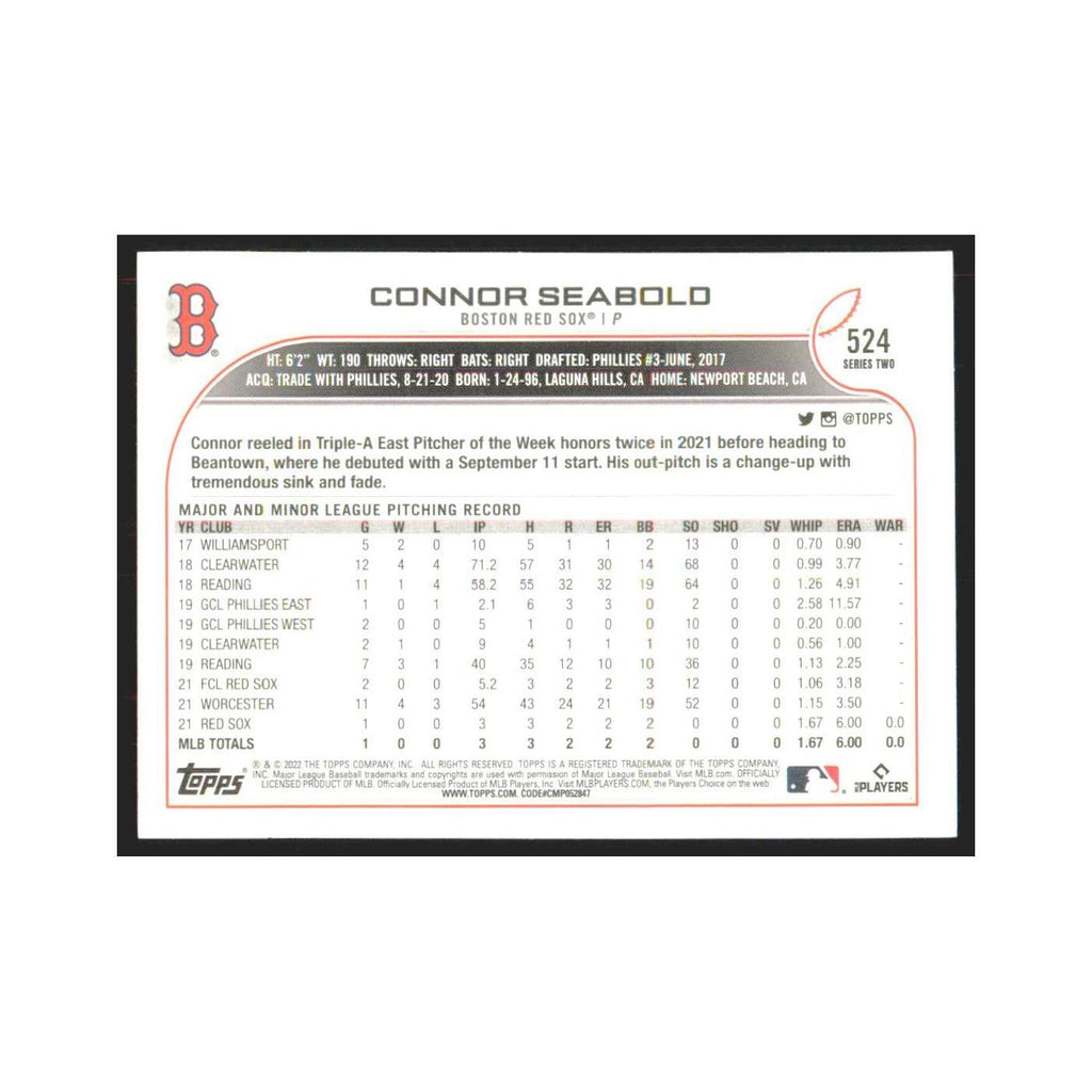 2022 Topps Connor Seabold RC Red Sox #524