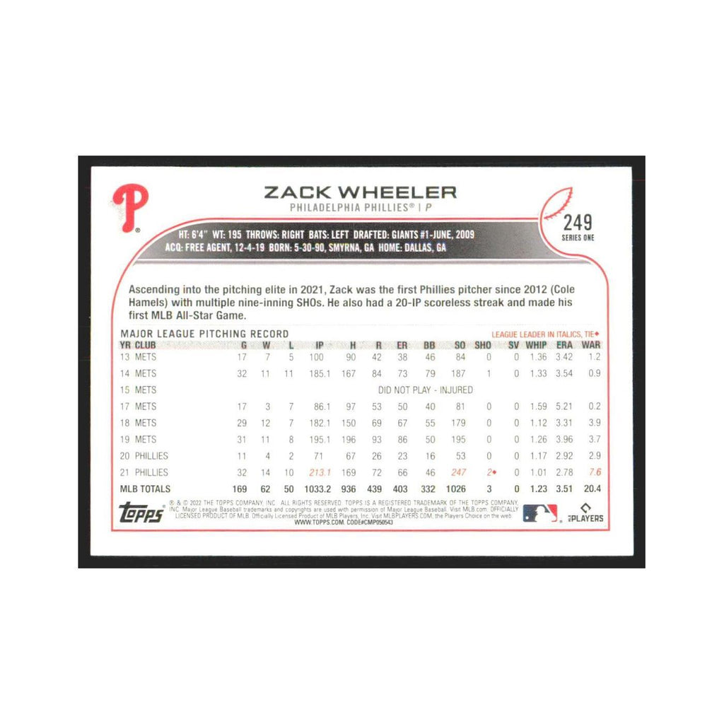 2022 Topps Zack Wheeler Phillies #249