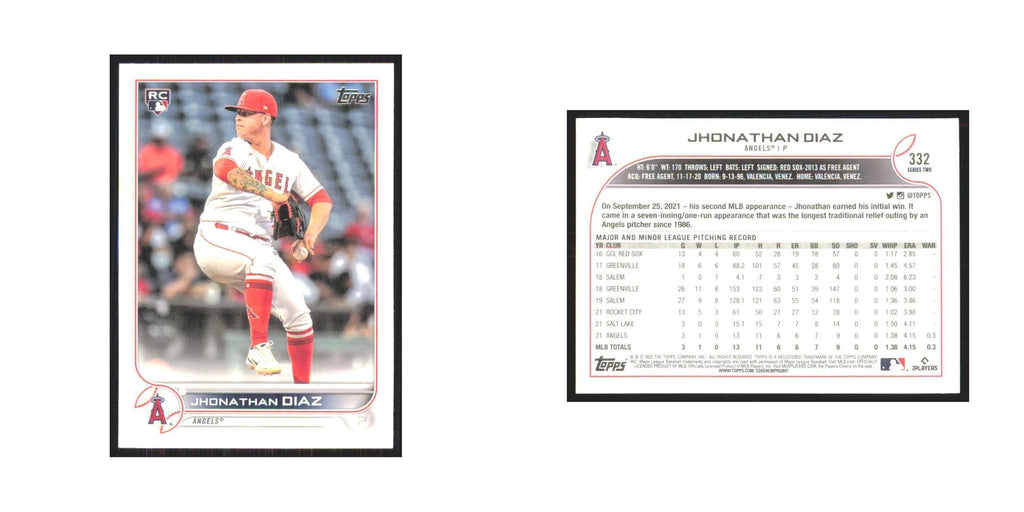 2022 Topps Jhonathan Diaz RC Angels #332