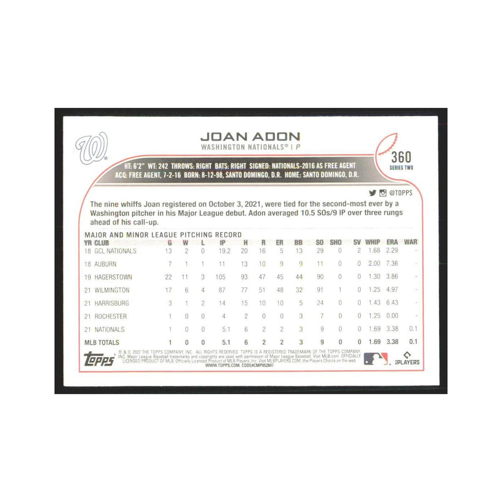 2022 Topps Joan Adon RC Nationals #360