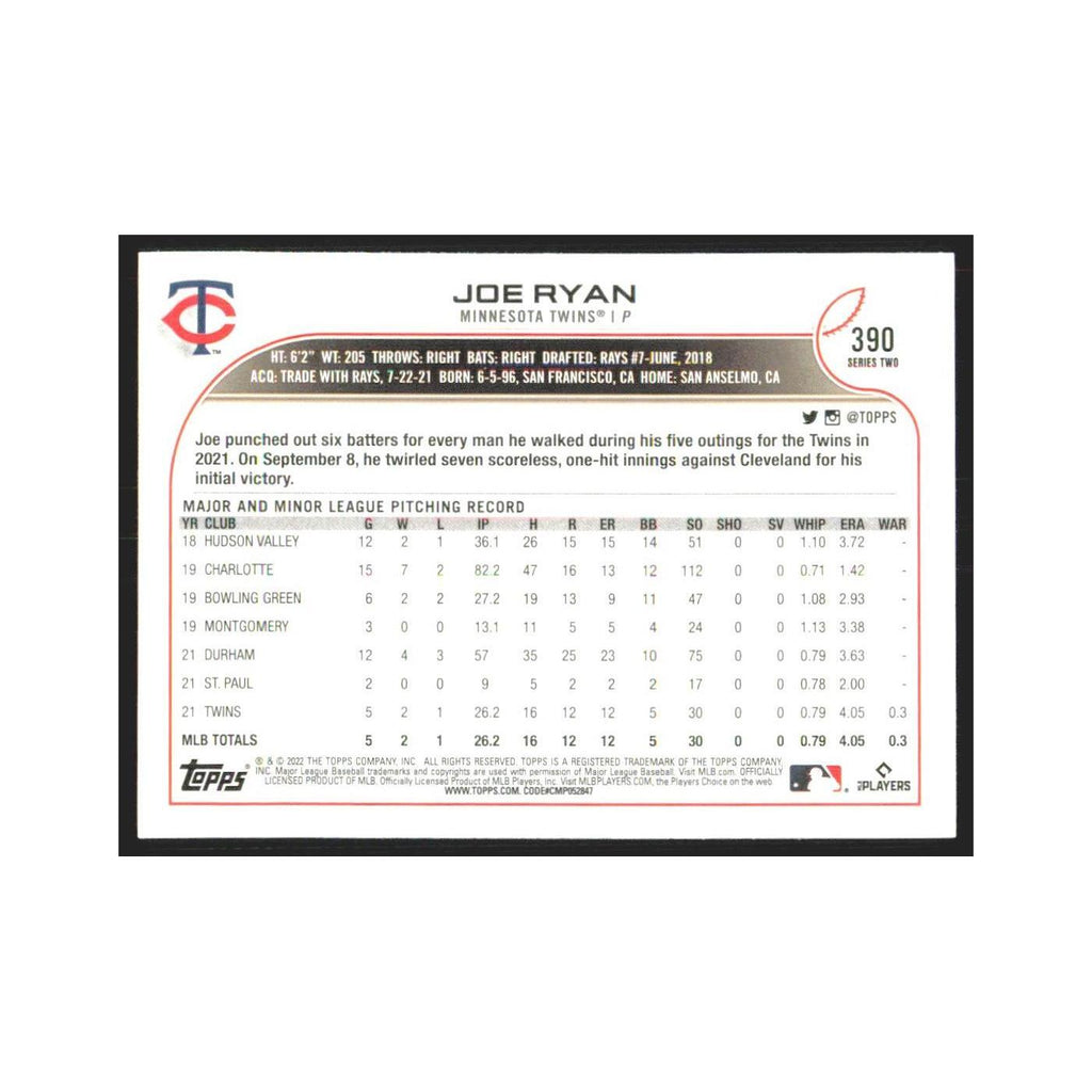 2022 Topps Joe Ryan RC Twins #390