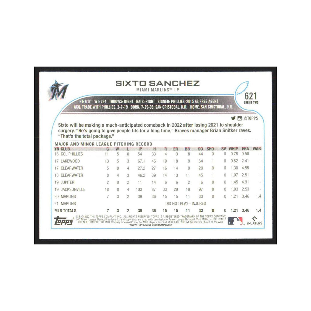 2022 Topps Sixto Sanchez Marlins #621