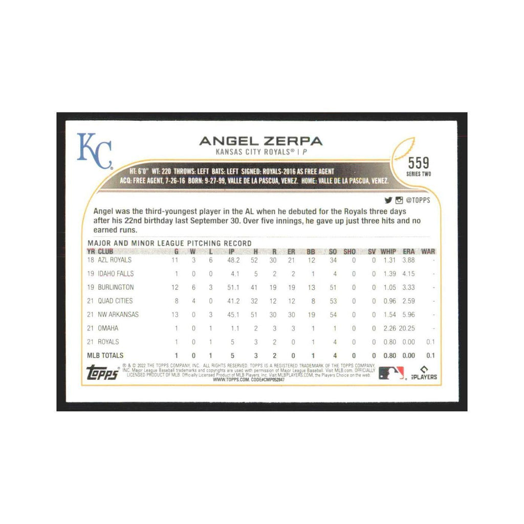 2022 Topps Angel Zerpa RC Royals #559