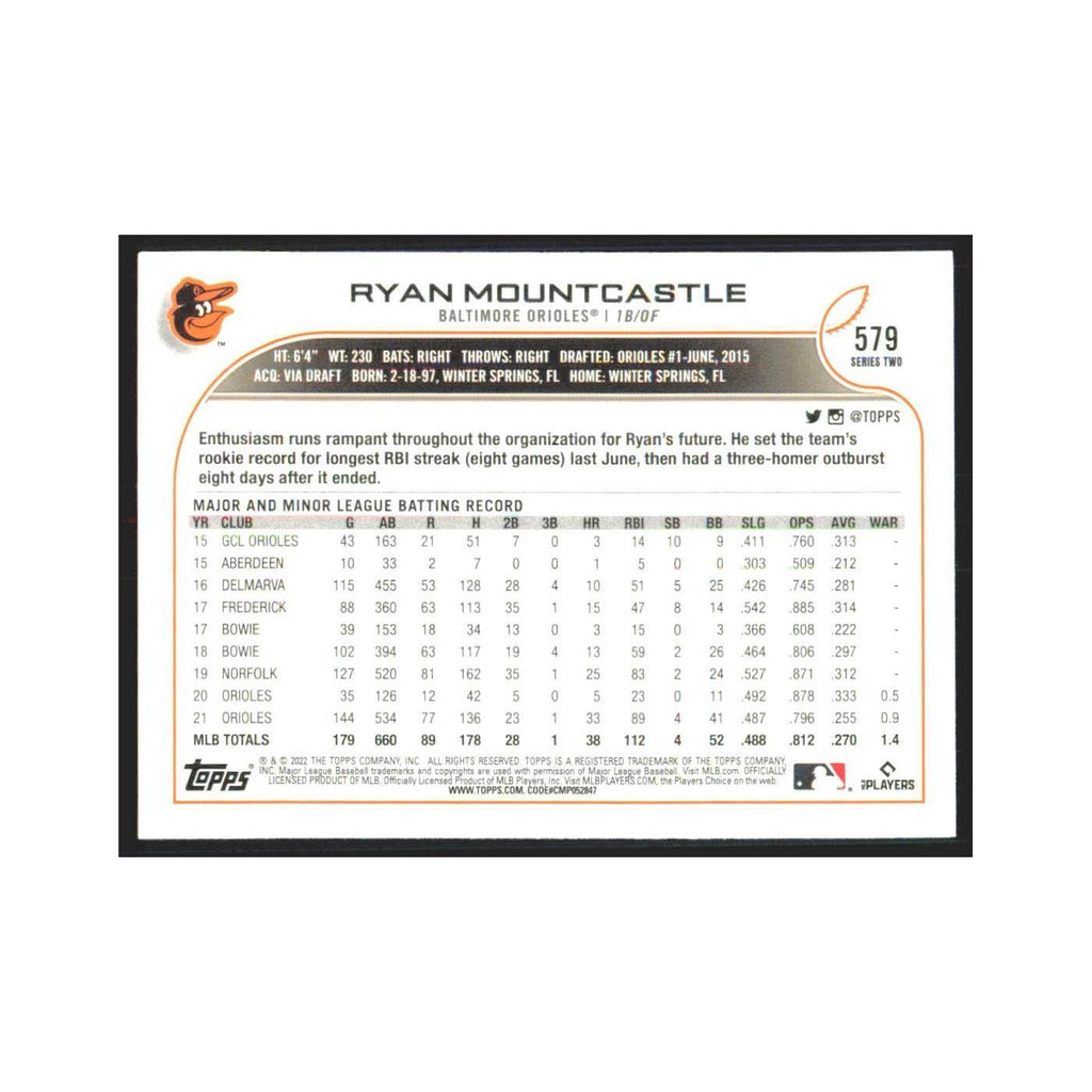 2022 Topps Ryan Mountcastle Orioles #579