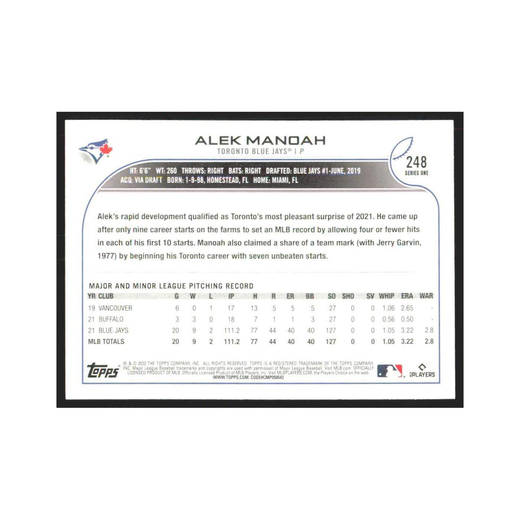 2022 Topps Alek Manoah Blue Jays #248