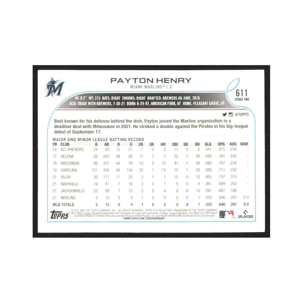 2022 Topps Payton Henry RC Marlins #611