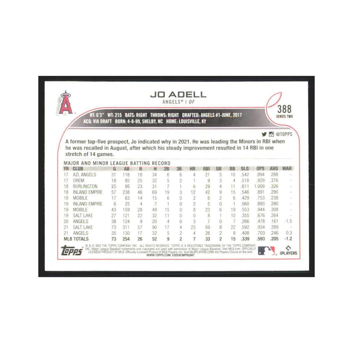 2022 Topps Jo Adell Angels #388