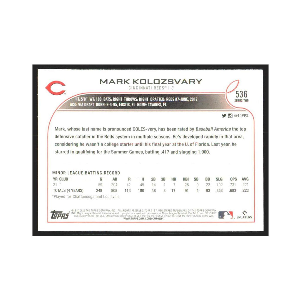 2022 Topps Mark Kolozsvary RC Reds #536