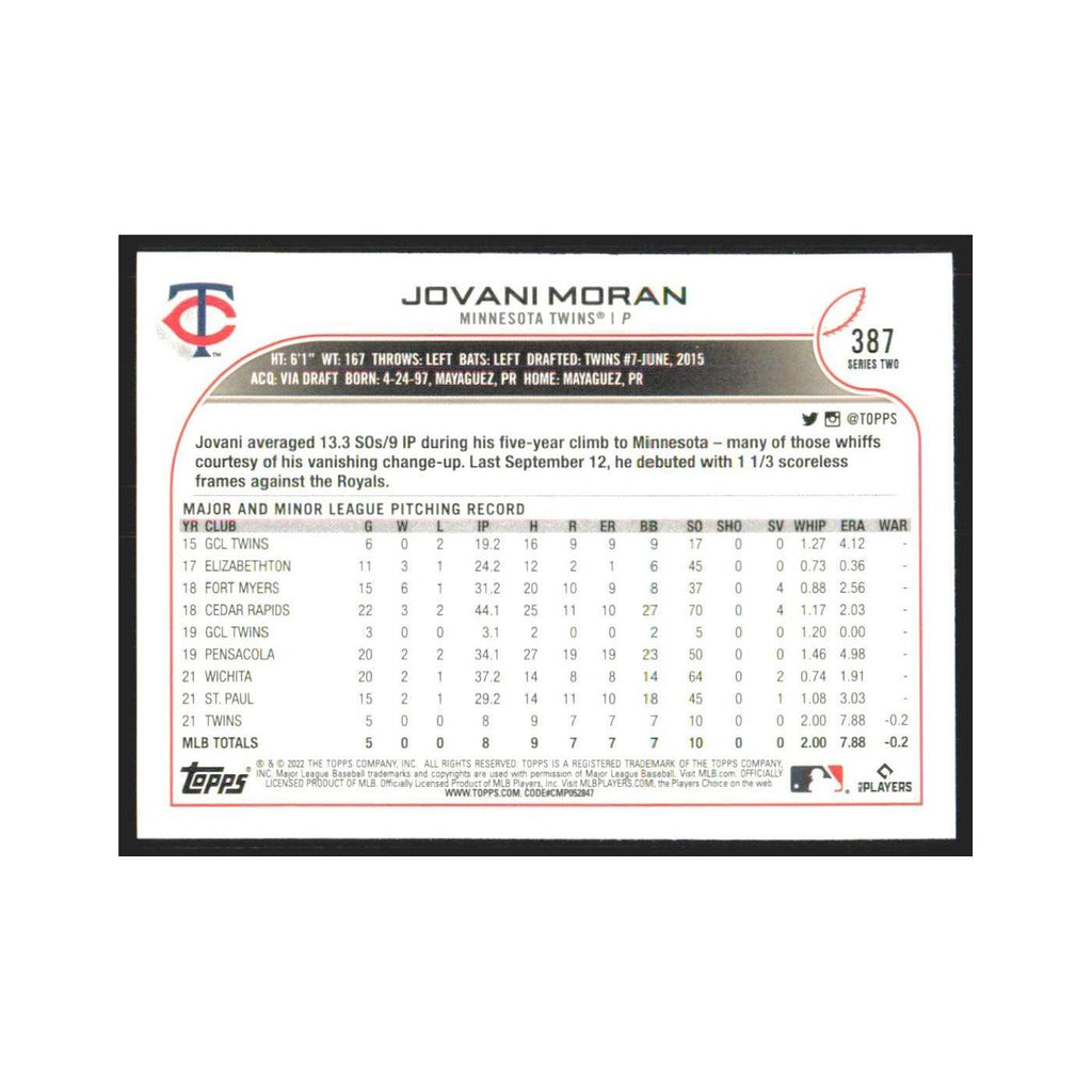 2022 Topps Jovani Moran RC Twins #387