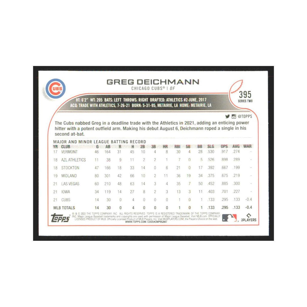 2022 Topps Greg Deichmann RC Cubs #395