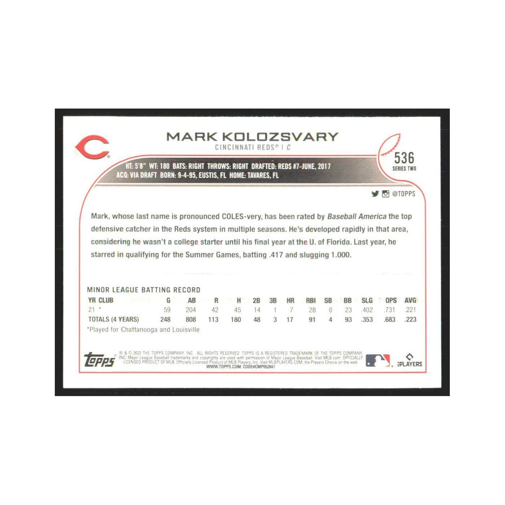 2022 Topps Mark Kolozsvary RC Reds #536