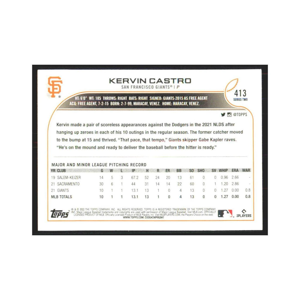 2022 Topps Kervin Castro RC Giants #413