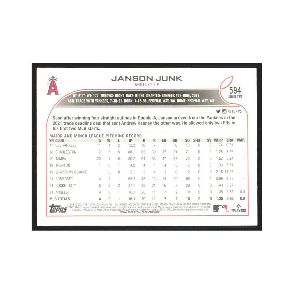 2022 Topps Janson Junk RC Angels #594