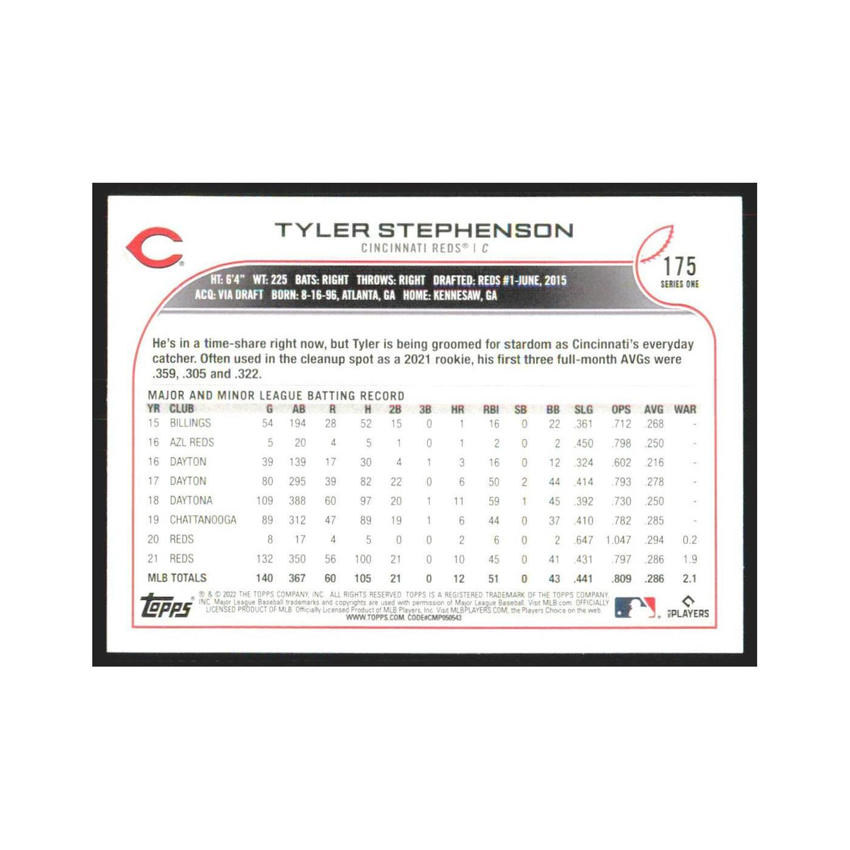 2022 Topps Tyler Stephenson Reds #175
