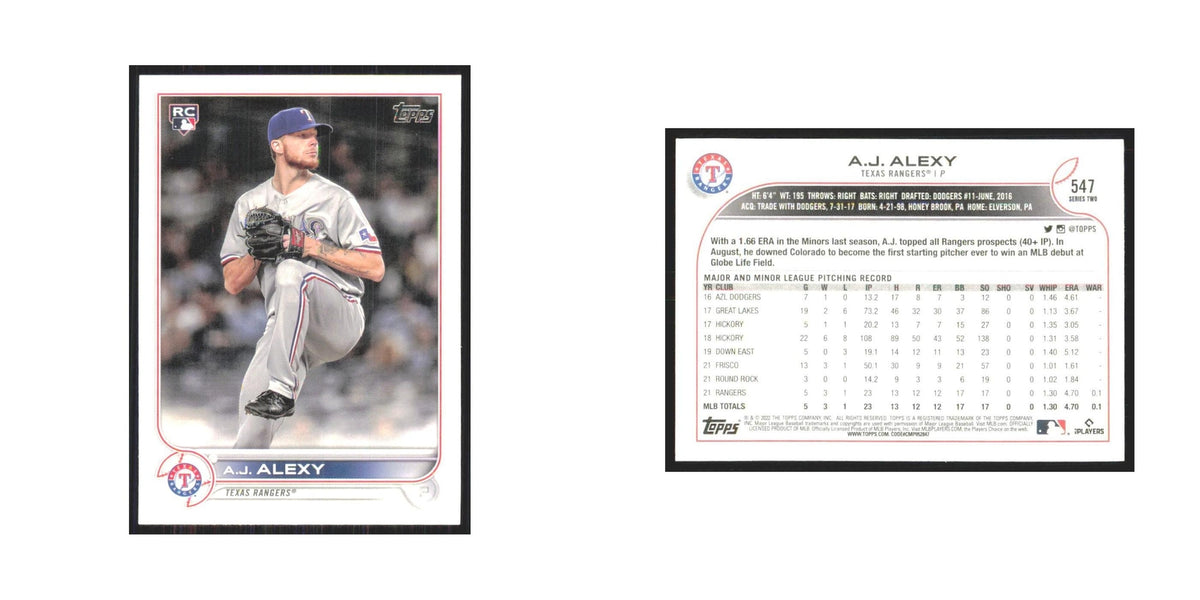 2022 Topps A.J. Alexy RC Rangers #547