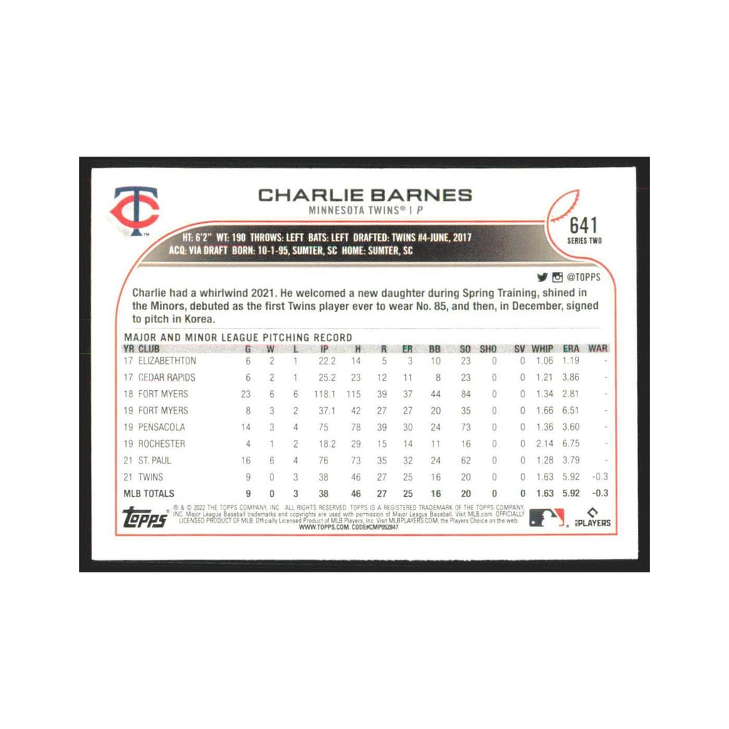 2022 Topps Charlie Barnes RC Twins #641