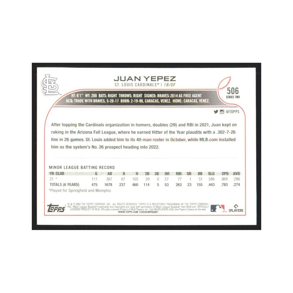 2022 Topps Juan Yepez RC Cardinals #506