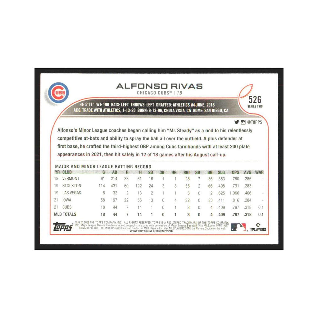 2022 Topps Alfonso Rivas RC Cubs #526