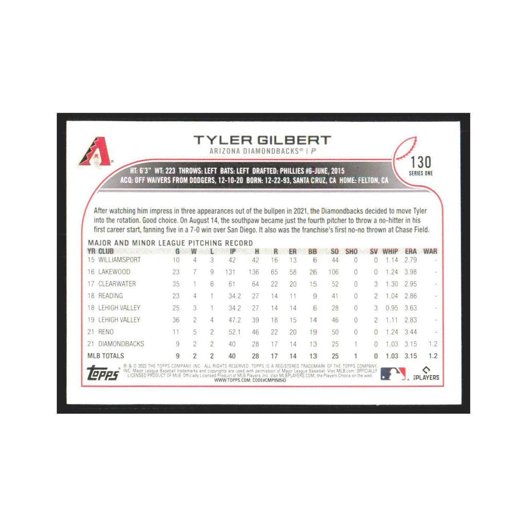 2022 Topps Tyler Gilbert RC Diamondbacks #130