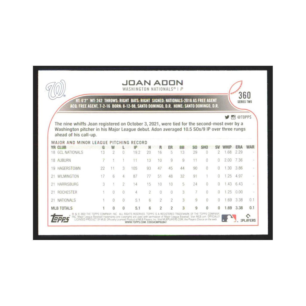 2022 Topps Joan Adon RC Nationals #360
