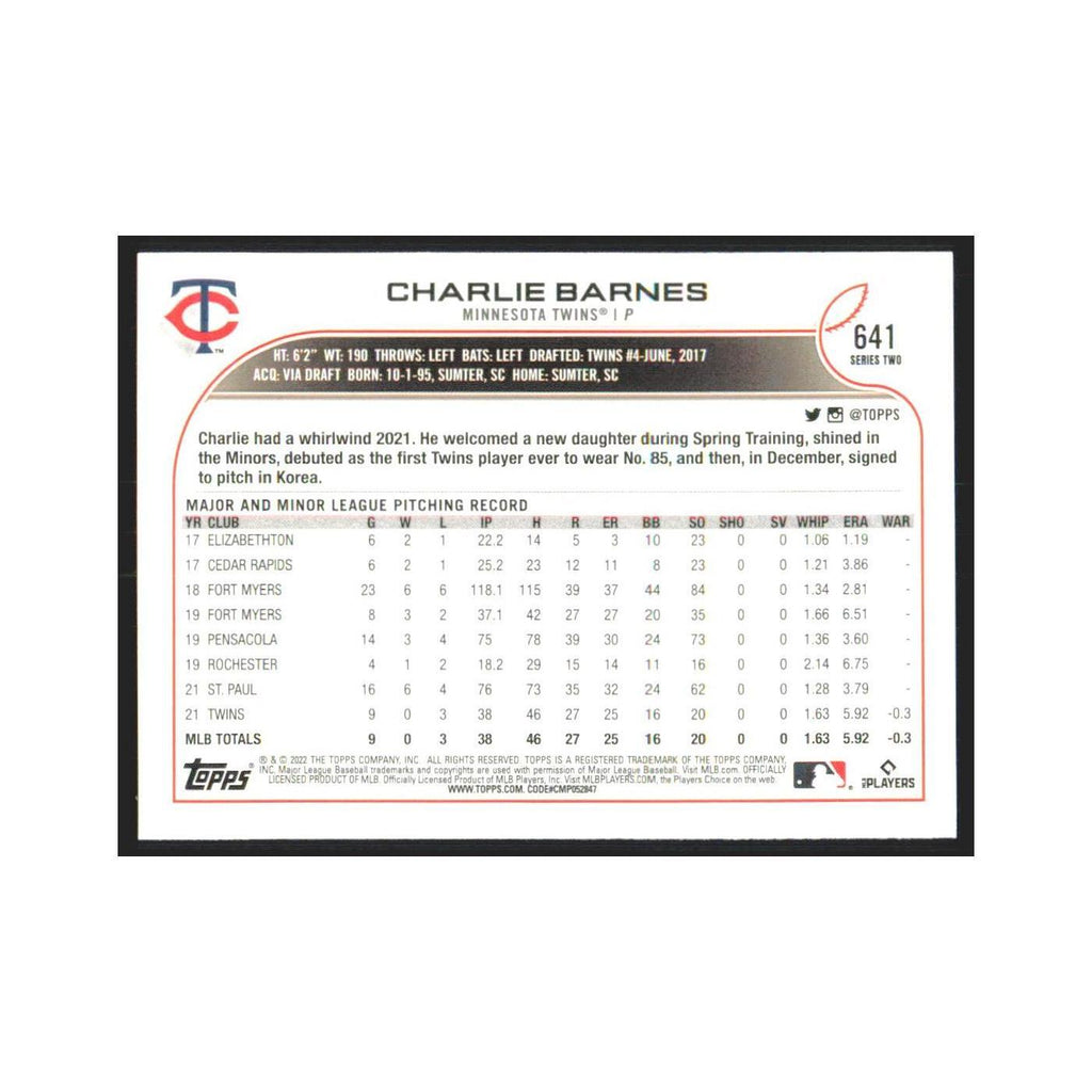 2022 Topps Charlie Barnes RC Twins #641