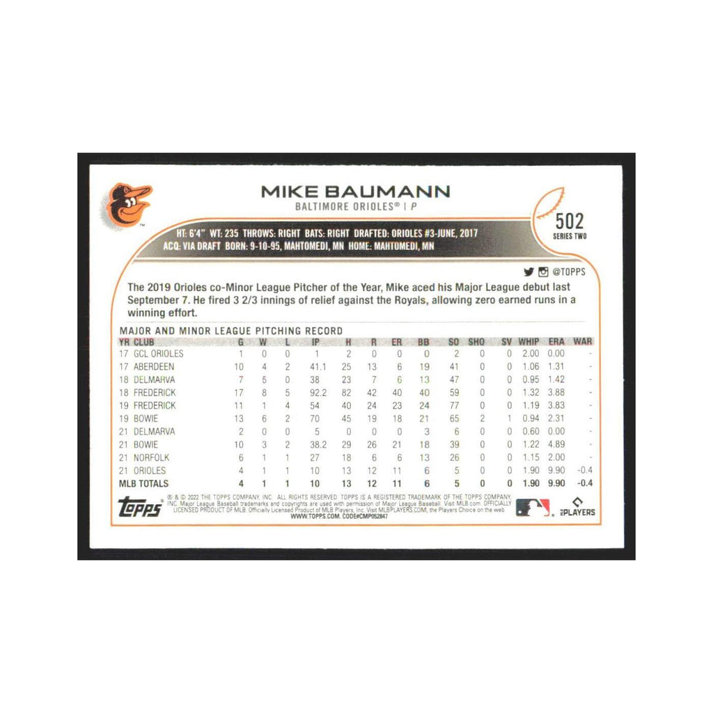 2022 Topps Mike Baumann RC Orioles #502