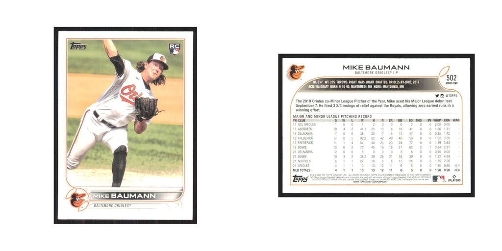 2022 Topps Mike Baumann RC Orioles #502
