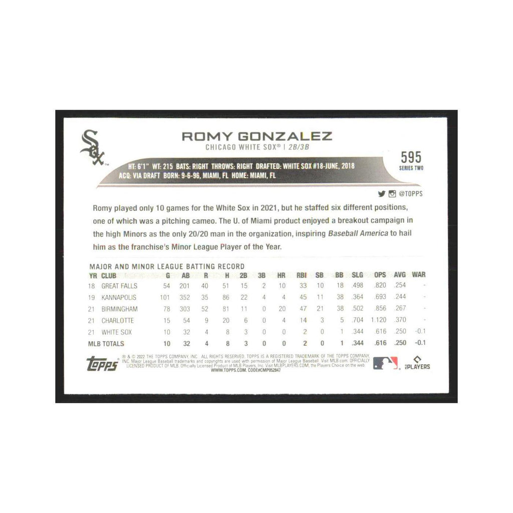 2022 Topps Romy Gonzalez RC White Sox #595