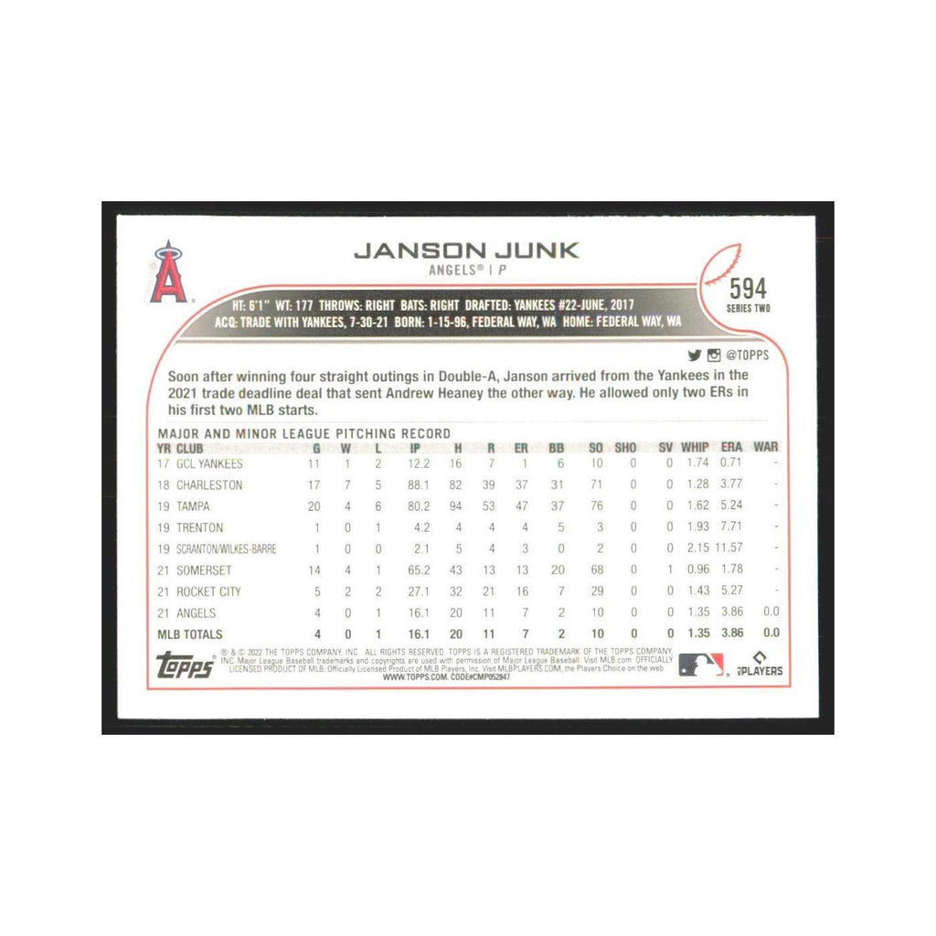 2022 Topps Janson Junk RC Angels #594