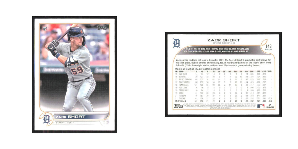 2022 Topps Zack Short RC Tigers #148