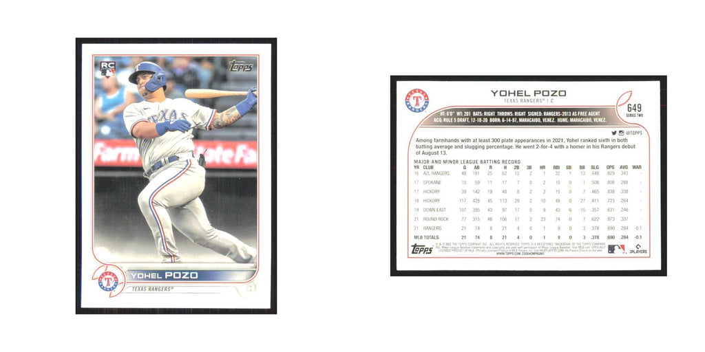 2022 Topps Yohel Pozo RC Rangers #649