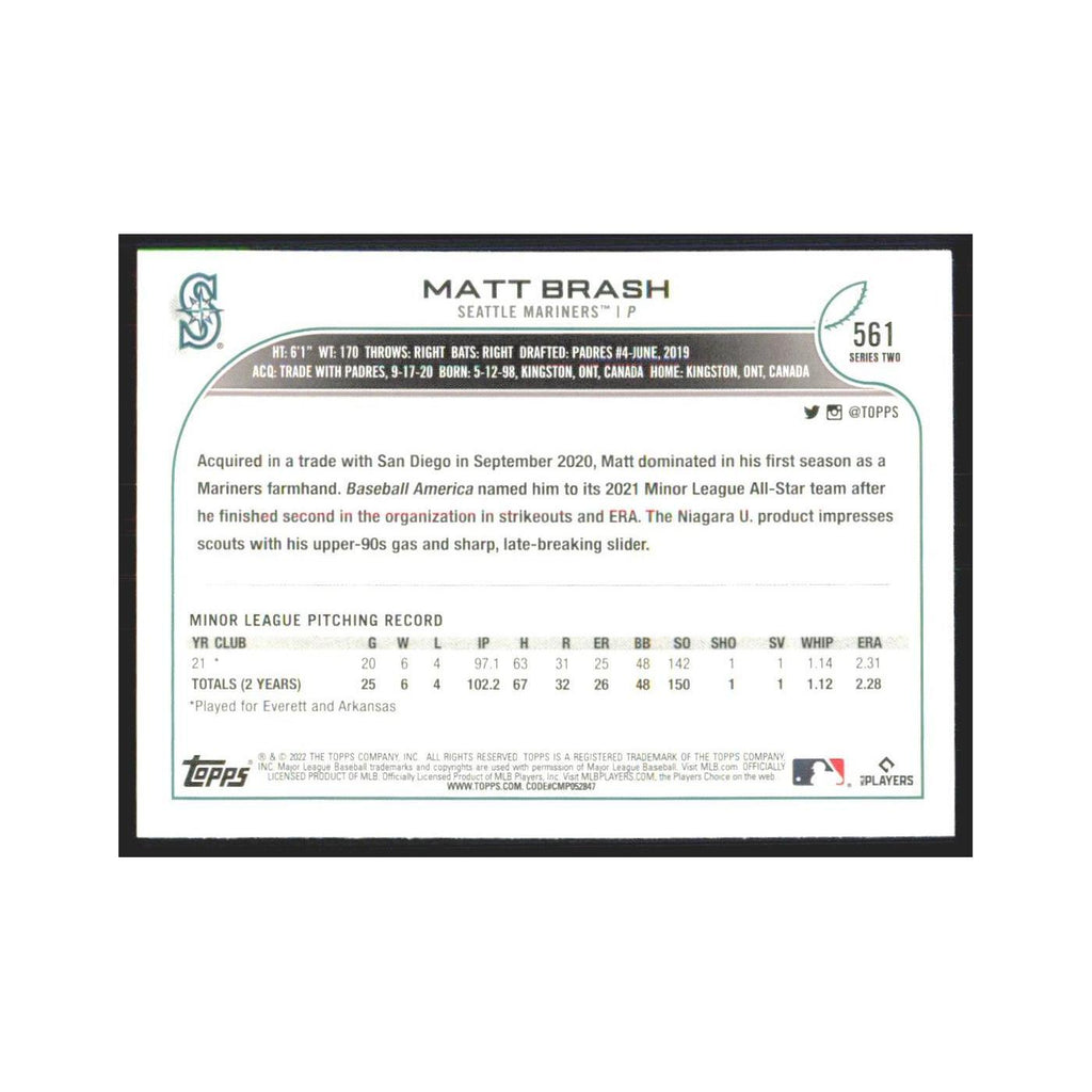 2022 Topps Matt Brash RC Mariners #561