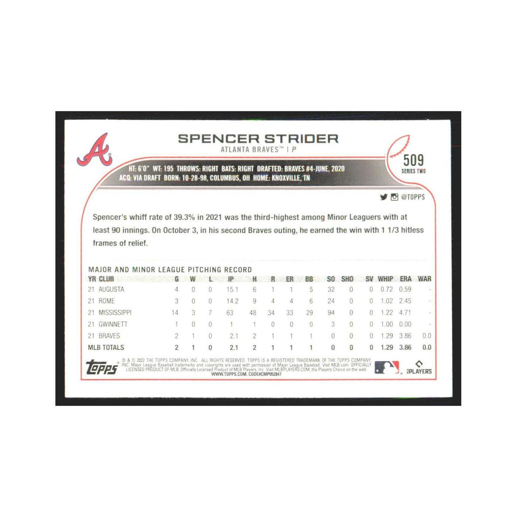 2022 Topps Spencer Strider RC Braves #509