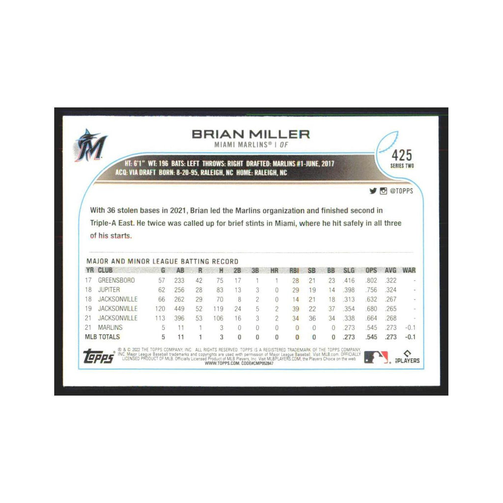2022 Topps Brian Miller RC Marlins #425