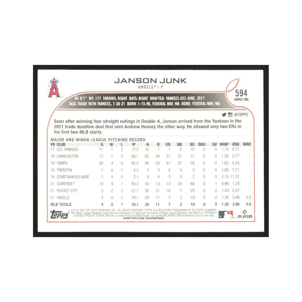 2022 Topps Janson Junk RC Angels #594