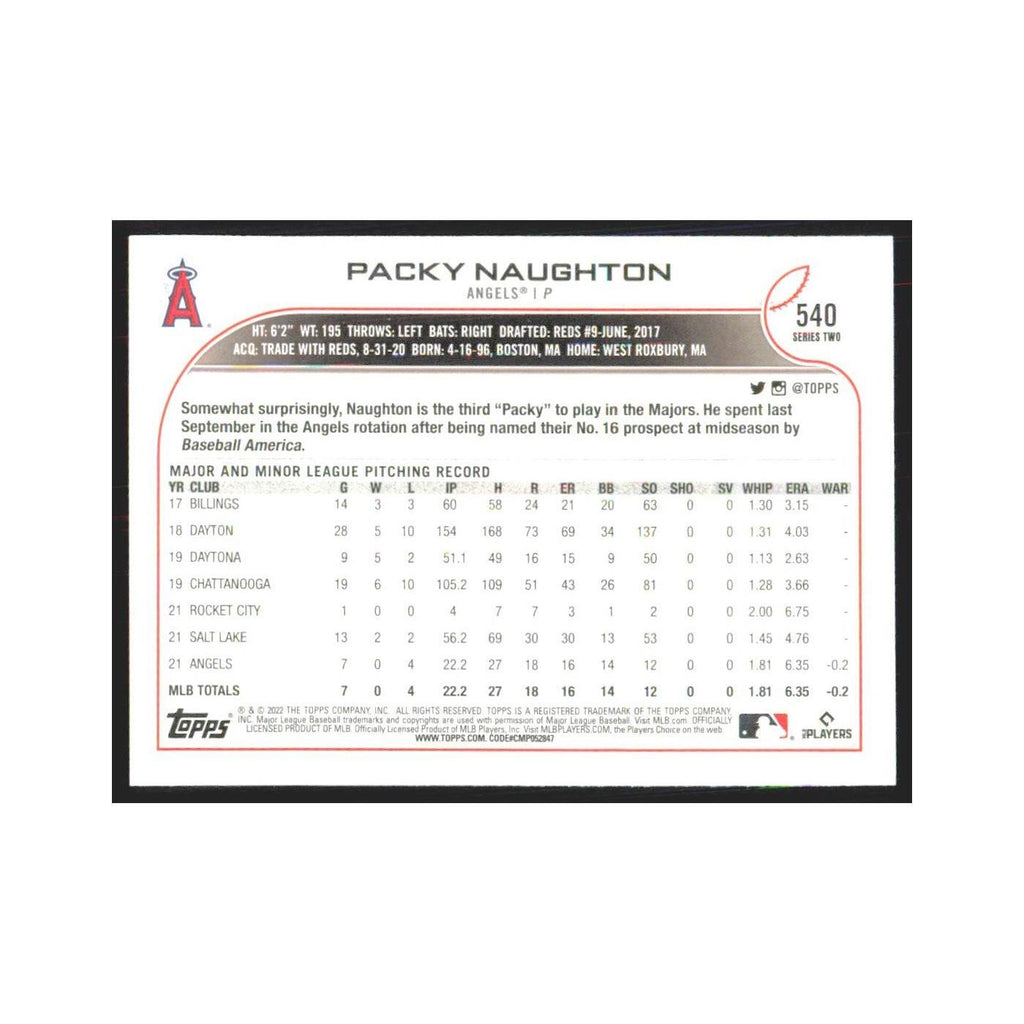 2022 Topps Packy Naughton RC Angels #540