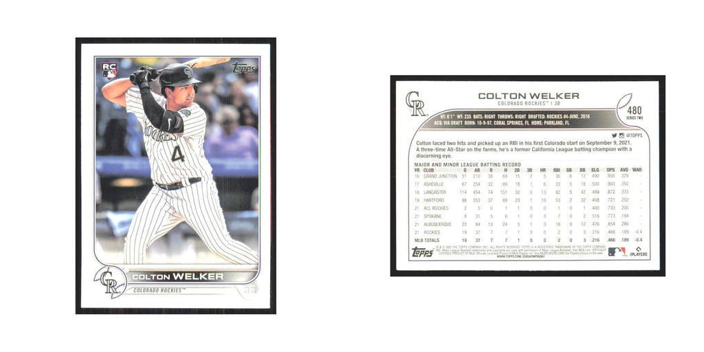 2022 Topps Colton Welker RC Rockies #480