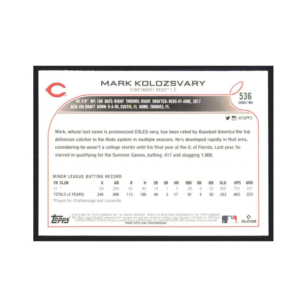 2022 Topps Mark Kolozsvary RC Reds #536