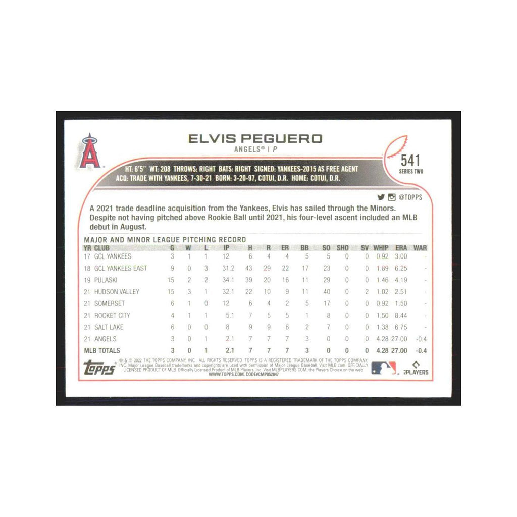 2022 Topps Elvis Peguero RC Angels #541