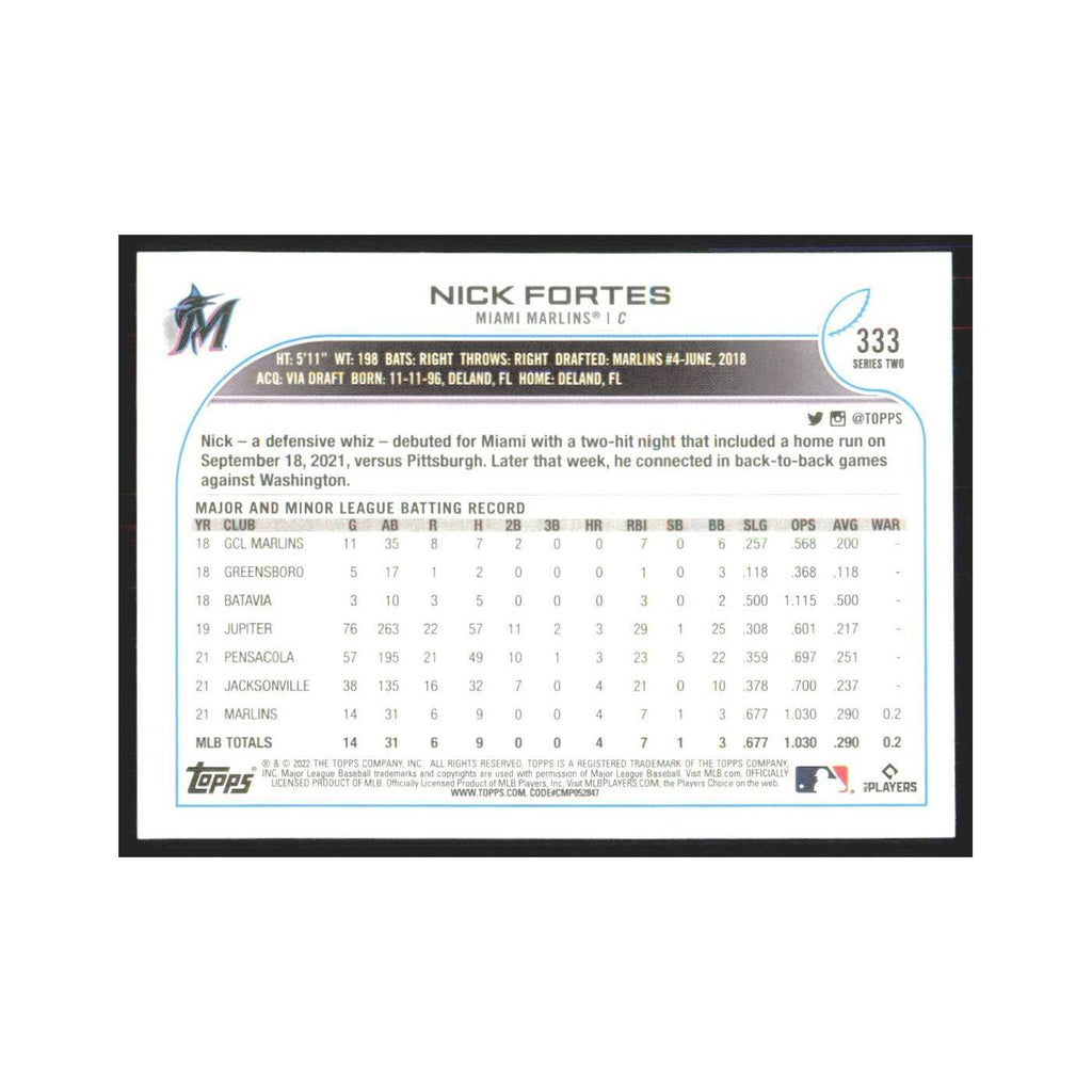 2022 Topps Nick Fortes RC Marlins #333