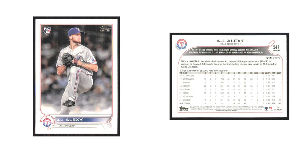 2022 Topps A.J. Alexy RC Rangers #547