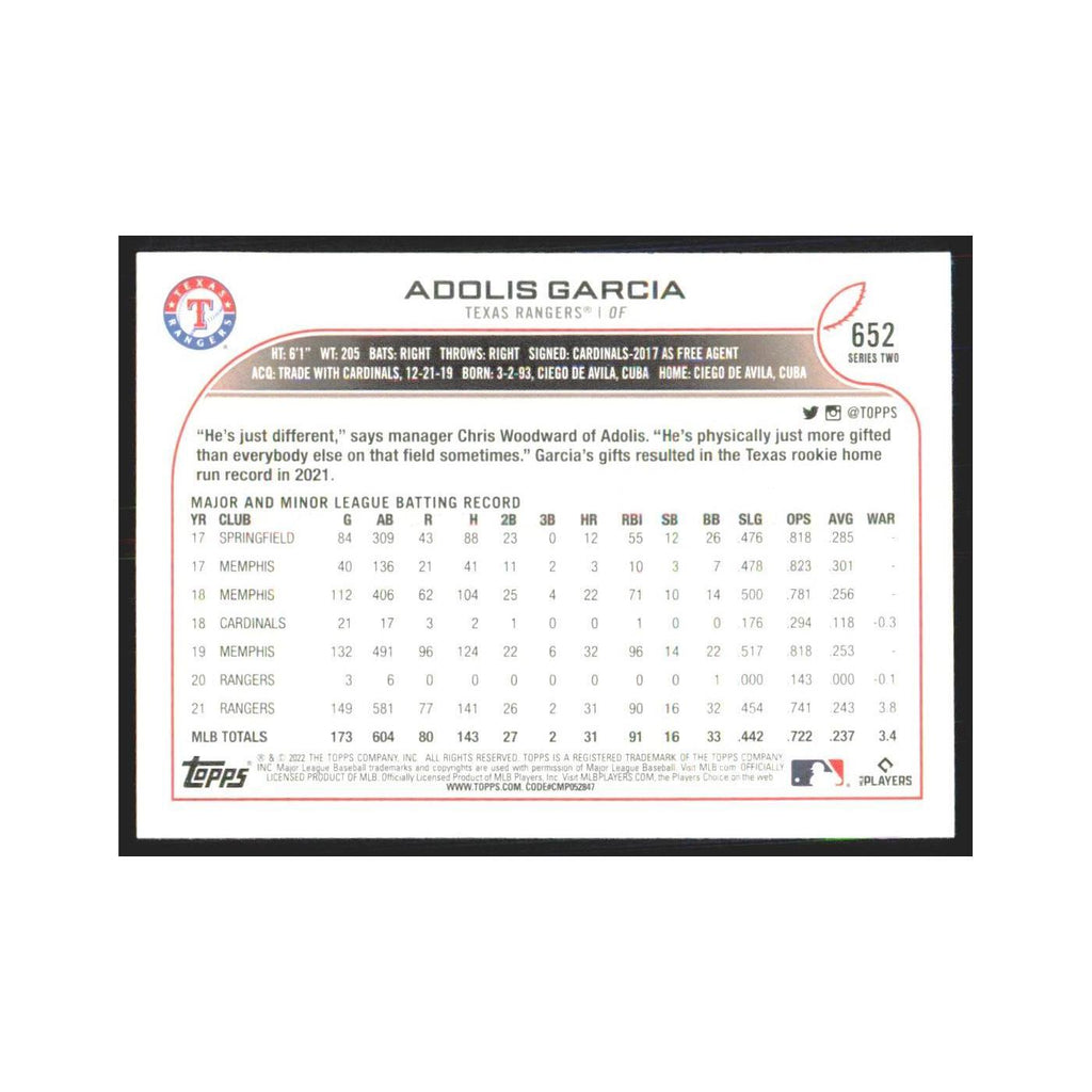 2022 Topps Adolis Garcia Rangers #652