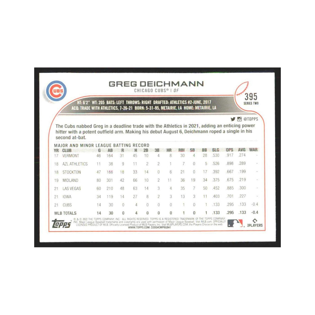 2022 Topps Greg Deichmann RC Cubs #395