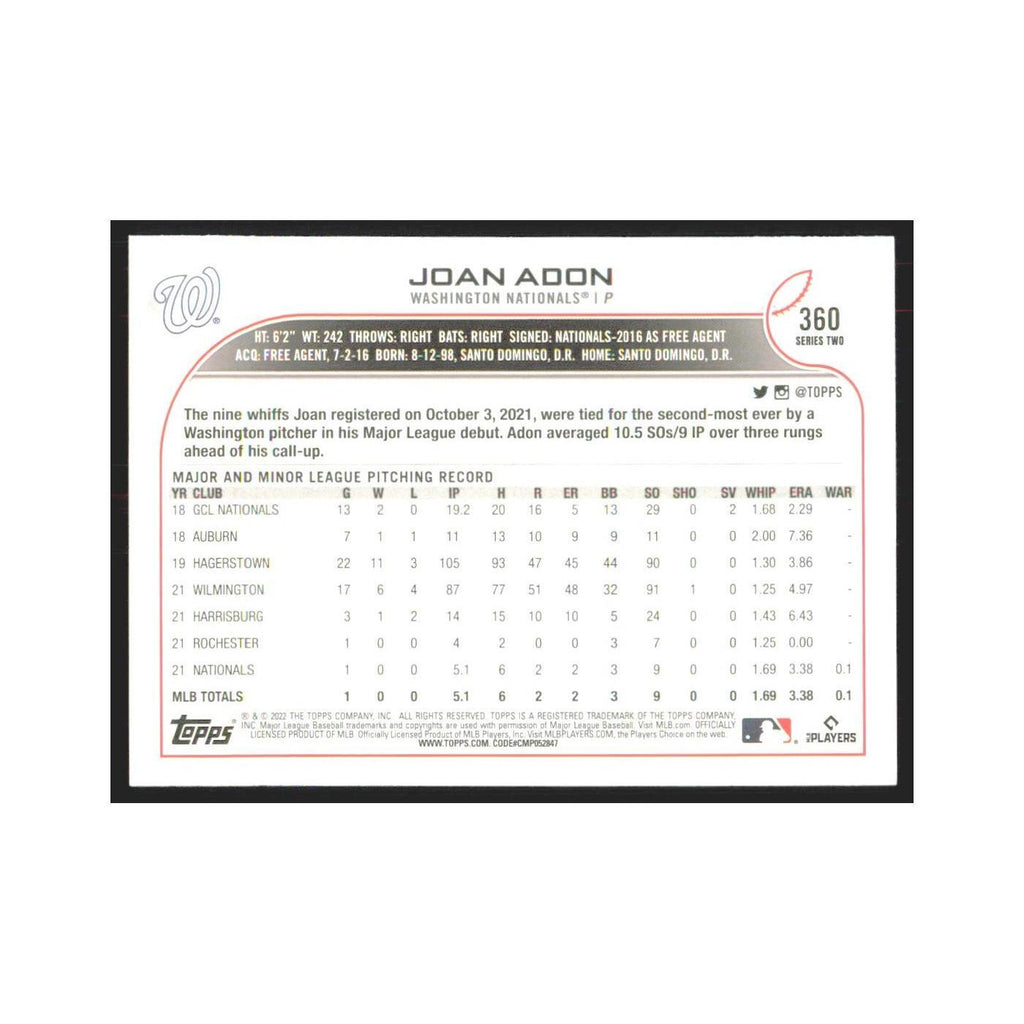 2022 Topps Joan Adon RC Nationals #360